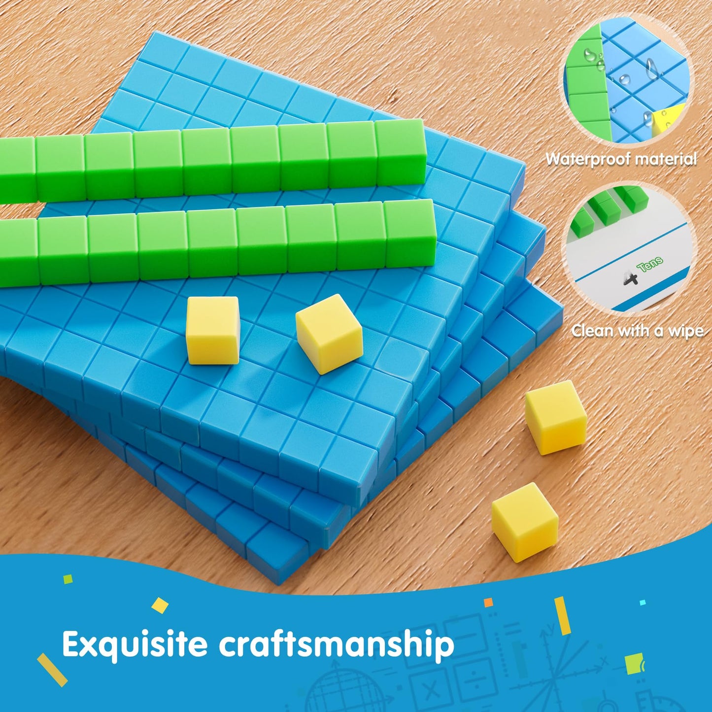 TOMMYHOME Base Ten Blocks with Place Value Chart - Math Manipulatives for Kids.Counting Blocks for Math to Help Educate Kindergarten Teachers.