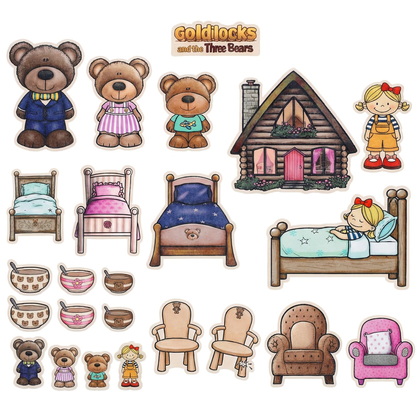 Peryiter 24 Pack Goldilocks and The Three Bears Felt Board Story Sets Precut Flannel Board Figures Stories for Preschool Toddlers Stories Play Activity