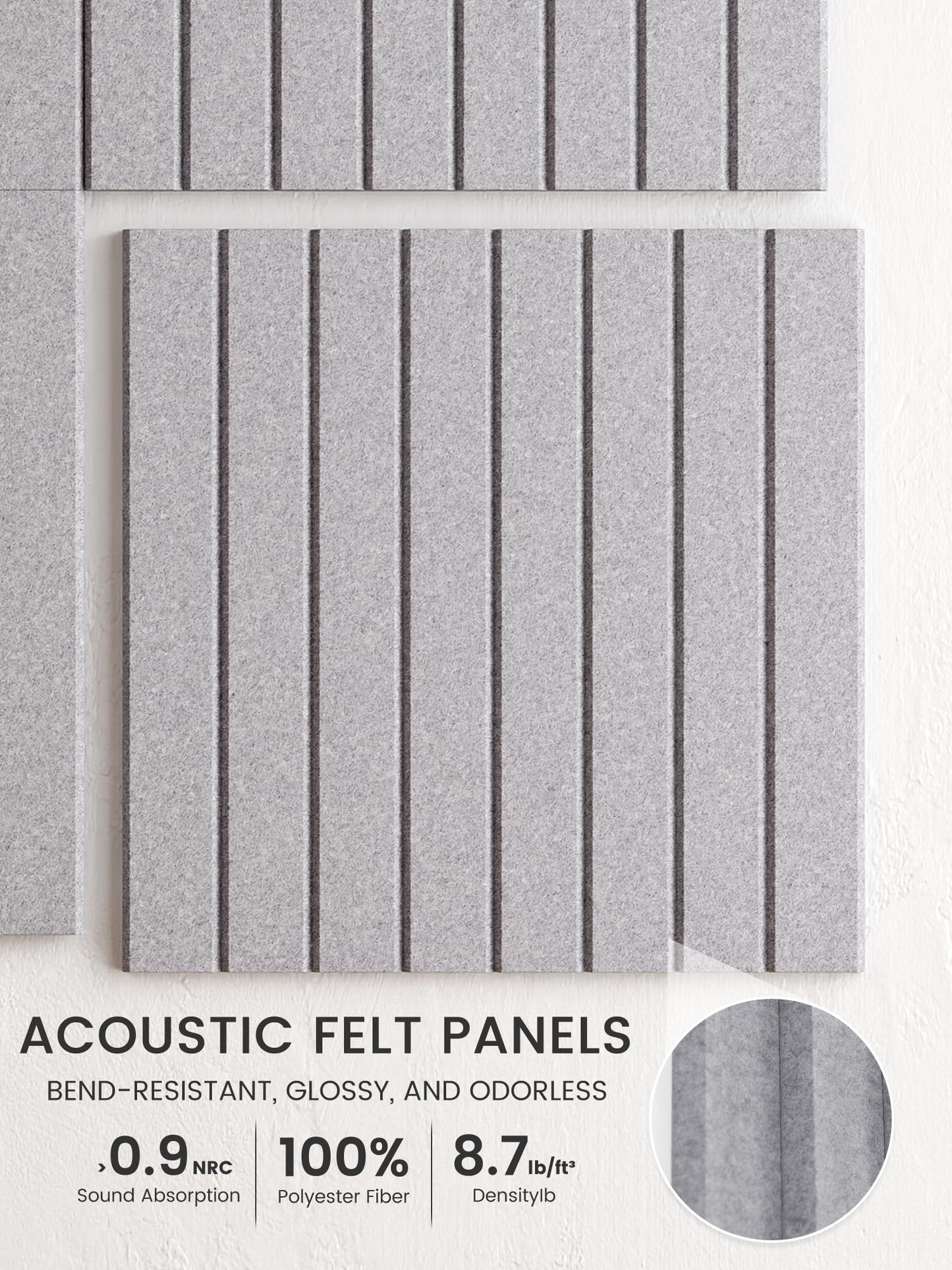 Bumusty Large Cork Board Alternative-48 x 36" Felt Bulletin Board Tiles, with 30 Pushpins, 70 Adhesive Tabs, Fine-Stripe 12-Pack, Cork Boards for Office Push Pin Board Felt Board-Soft Gray