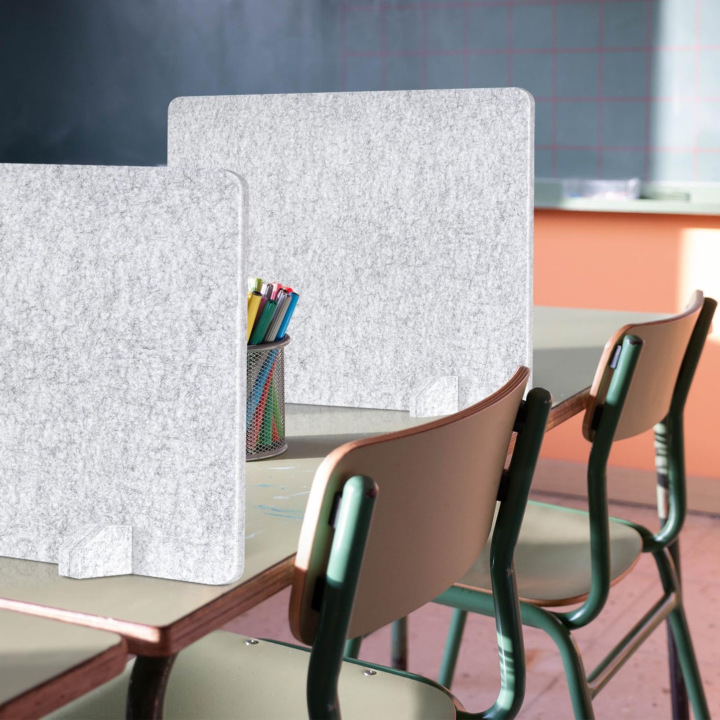 AMUSIGHT 4 Pack Acoustic Desk Dividers - 24" x 20" Freestanding Privacy Panels Set with Noise - Reducing Design Cubicle Sound Proof, Ideal for Office, Classroom, and Home (Silver Gray)