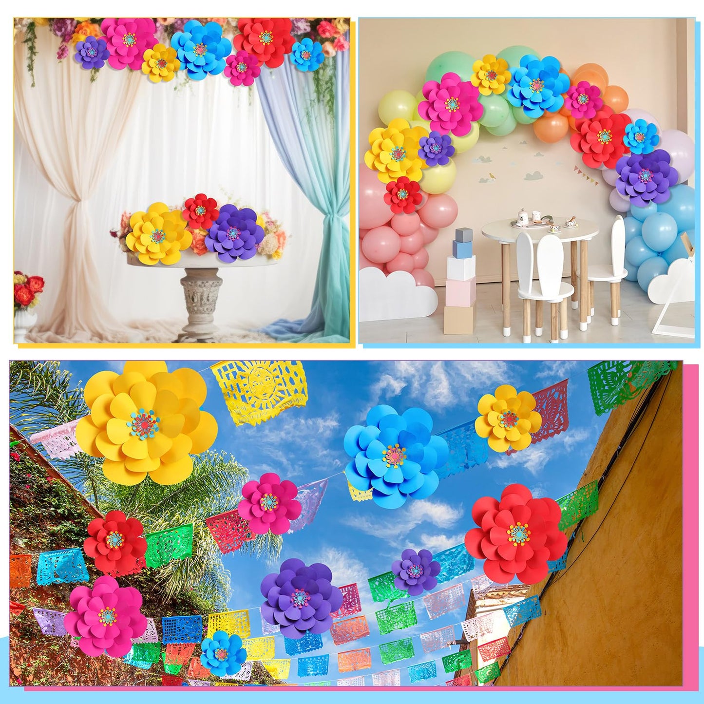 Mooliwe Paper Flowers Decorations for Wall DIY 3D Paper Bulletin Board Mexican Flowers Backdrop Decoration for Classroom Back to School Holiday Party(Classic,10 Set)