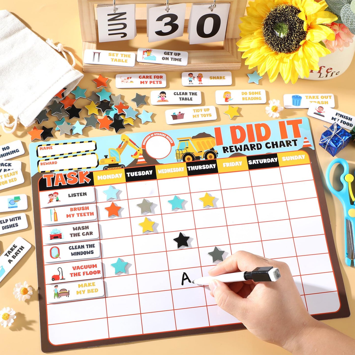 Magnetic Reward Chart for Kids at Home Construction Theme I Did It Motivate Behavior Reward Chart System Magnetic Behavior Tracker Incentive Chore Pad to Develop Responsibility and Good Habits
