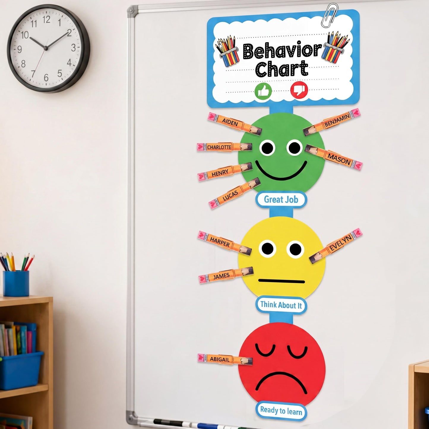 Poola Voidra Classroom Behavior Chart for Teachers Felt Reward System with 30 Wooden Clips & 6 Magnetic Tabs Classroom Management Tool for Homeschool Student Learning Performance Behavior(English)