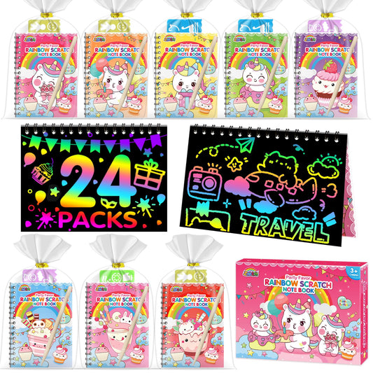 ZMLM 24 Pack Rainbow Scratch Art Party Favors for Kids 4-8 - Mess-Free Birthday Goodie Bags Stuffers, Classroom Prizes Grades 1–3, Creative Paper Notebooks for Pre-K Kindergarten Gifts(Unicorn