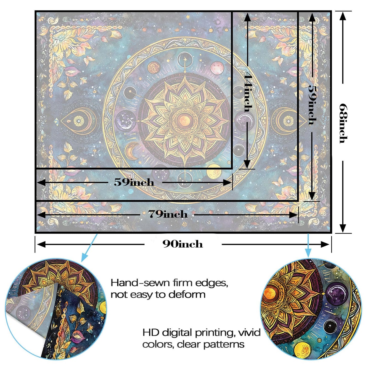 Lunerfex Mandala Solar System Tapestry Boho Tapestry for Bedroom Galaxy Tapestries Wall Hanging Living Room Wall Art and Home Decor 70x90