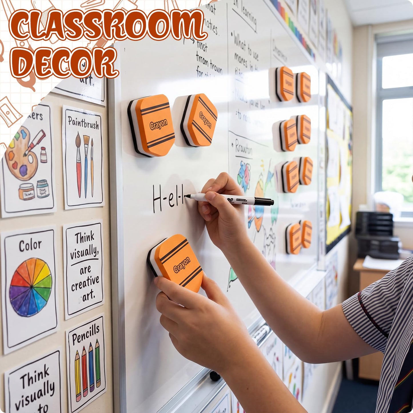 YooNotee 48 Pack Crayon Magnetic Dry Erase Erasers 2x2 Inch, Mini Whiteboard Dry Erasers Back to School Supplies Chalkboard Cleaning Pads for Classroom Office Kindergarten Decor