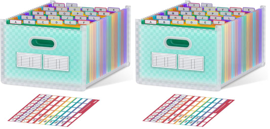 ThinkTex 26 Pockets Accordion File Organizer, Upright & Open Top, A-Z Colorful Tabs, Larger Capacity Expanding File Folder, Letter/A4 Size for School, Home and Office - Green (Pack of 2)
