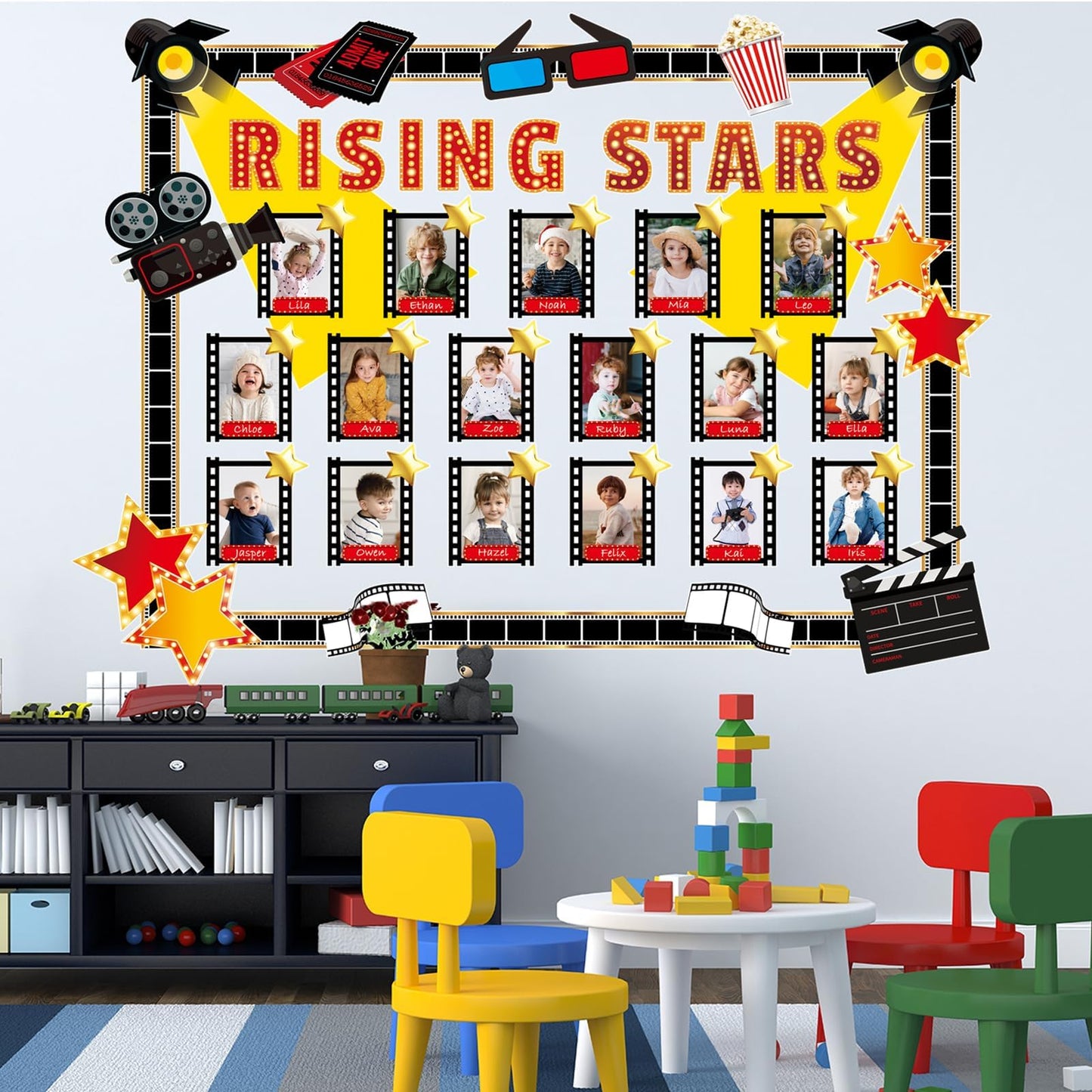 Movie Star Bulletin Board Decorations Set with Borders Movie Night DIY Photo Crafts Cutouts Decor for Teachers Now Starring Motivational for Class School Classroom Bulletin Board Decoration
