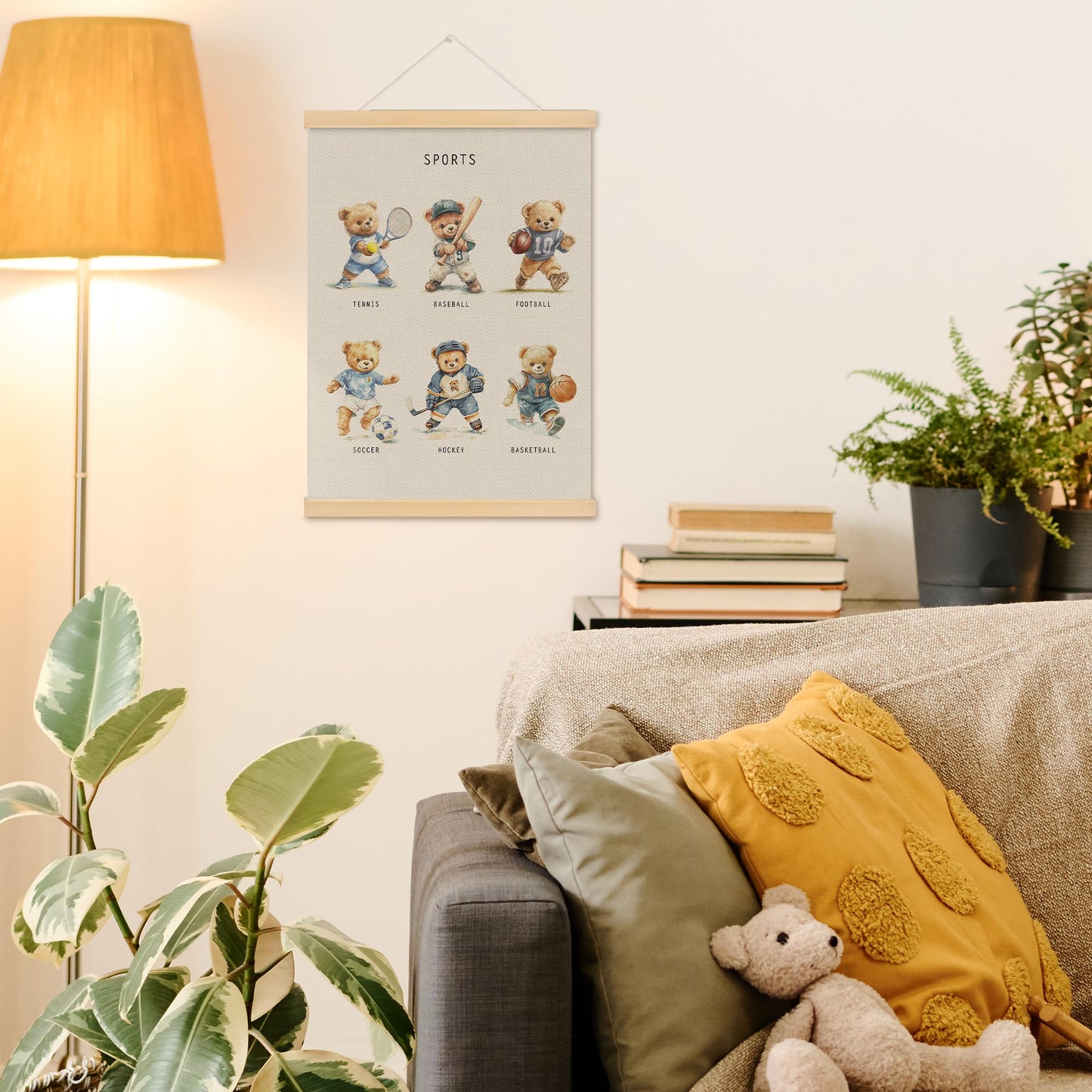 MOTERMATE Bear Sports Poster Hanger Frame, Bear Nursery Wall Hanging Decor Art Framed for Toddlers Kids Boys Room Nursery Playroom, Sports Kids Wall Poster Prints, 12x16 Inch