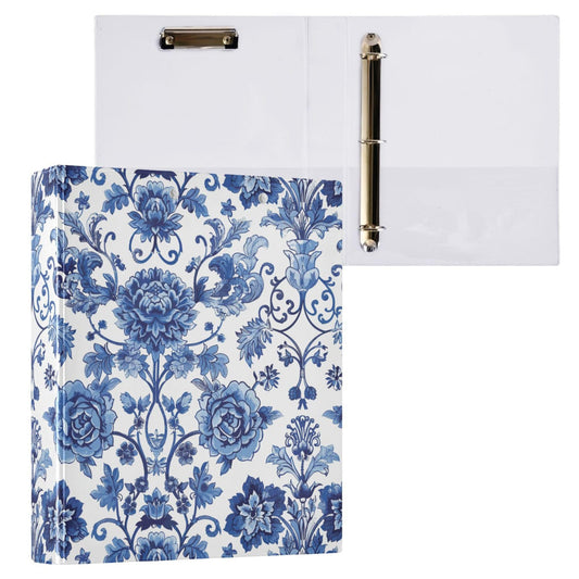 Porcelain Floral Round Ring Binders 1.5 Inch Peony 3 Ring Clipboard Binder for Office School Work Supplies File Folder Document 200 Sheet Capacity Easy Open