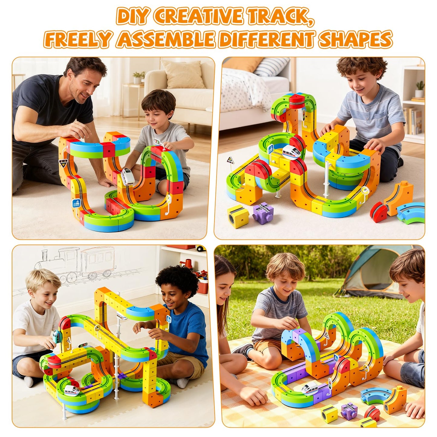 Upgrade Electric Train Set, 3D Cube Track-DIY Rail Cube Block Kit, STEM Gravity-Defying Motorized Trains Race Tracks Toys Gift for Kids Boys Girls Age 3 4 5 6 7 8+ (Master Set+2 Cars)