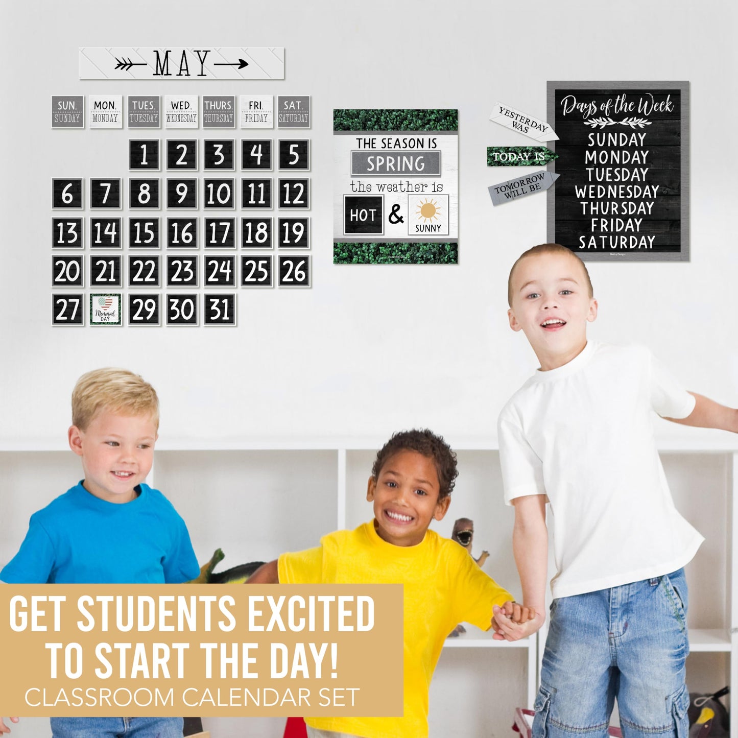 Hadley Designs Classroom Calendar Set Bulletin Board Decorations - Neutral School Calendar for Classroom Decor, Kindergarten Preschool Elementary Teacher Must Haves, Homeschool & Daycare Essentials