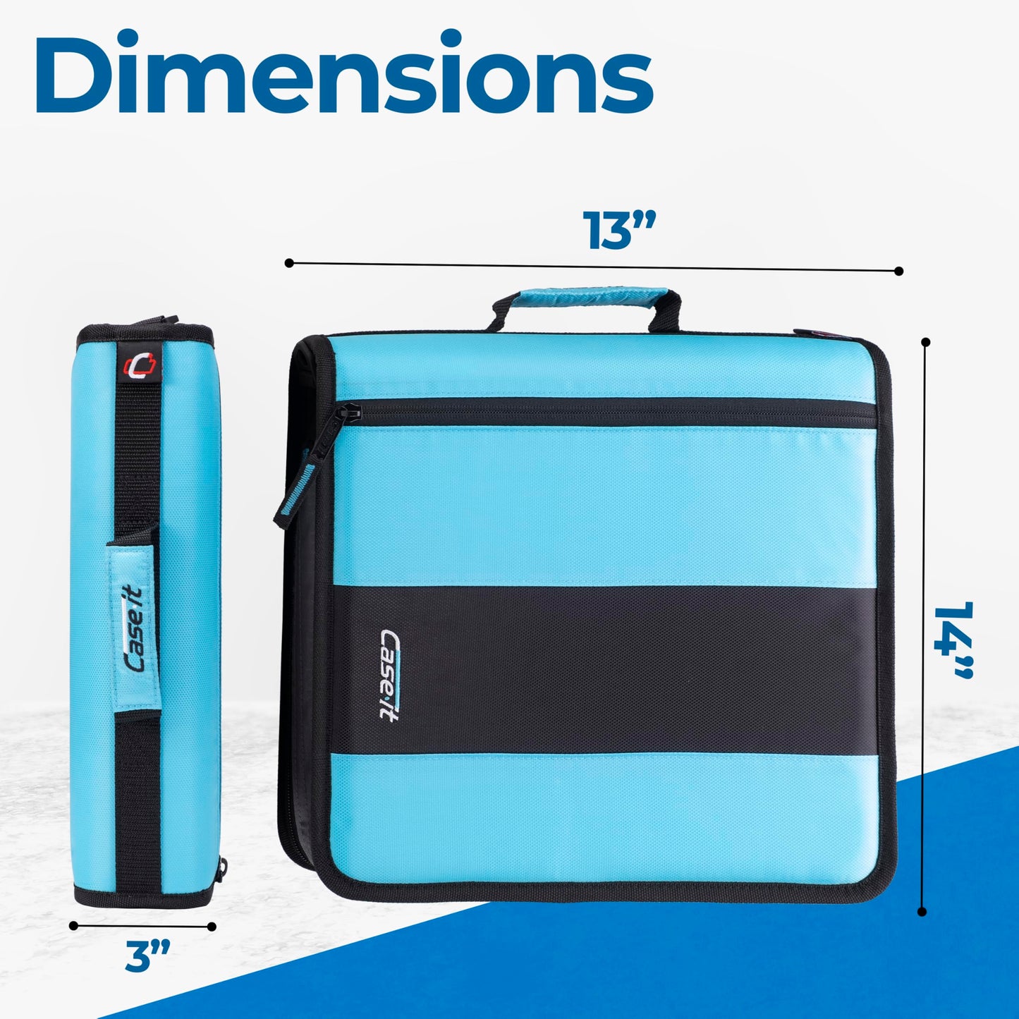 Case-it Classic Zipper Binder | 2-Inch O-Rings, 350 Sheet Capacity, Multiple Storage Pockets & Shoulder Strap | School & Office Organizer | D-251 Teal