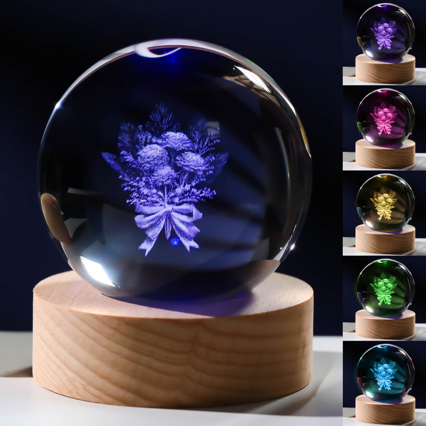 3D Carnation Gifts for Women Crystals Ball 60mm - Carnation Figurines Decor Glass for Mom Figurine Carnation Stuff for Room Birthday for Lovers Wife