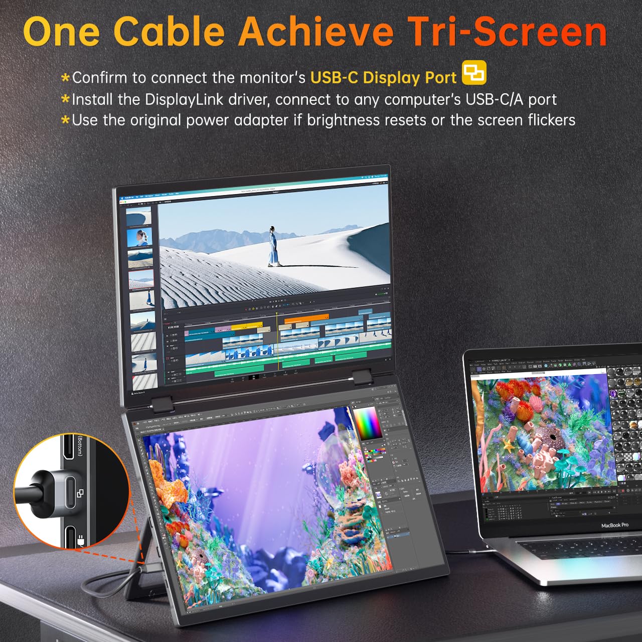 VisionOwl Portable Monitor Dual 15.6 Inch 1080P FHD 107% sRGB Foldable Second Screen, USB-C HDMI HDR Stacked Travel Monitor for Laptop MacBook PC PS5 Xbox, VESA Mountable, Built-in Kickstand