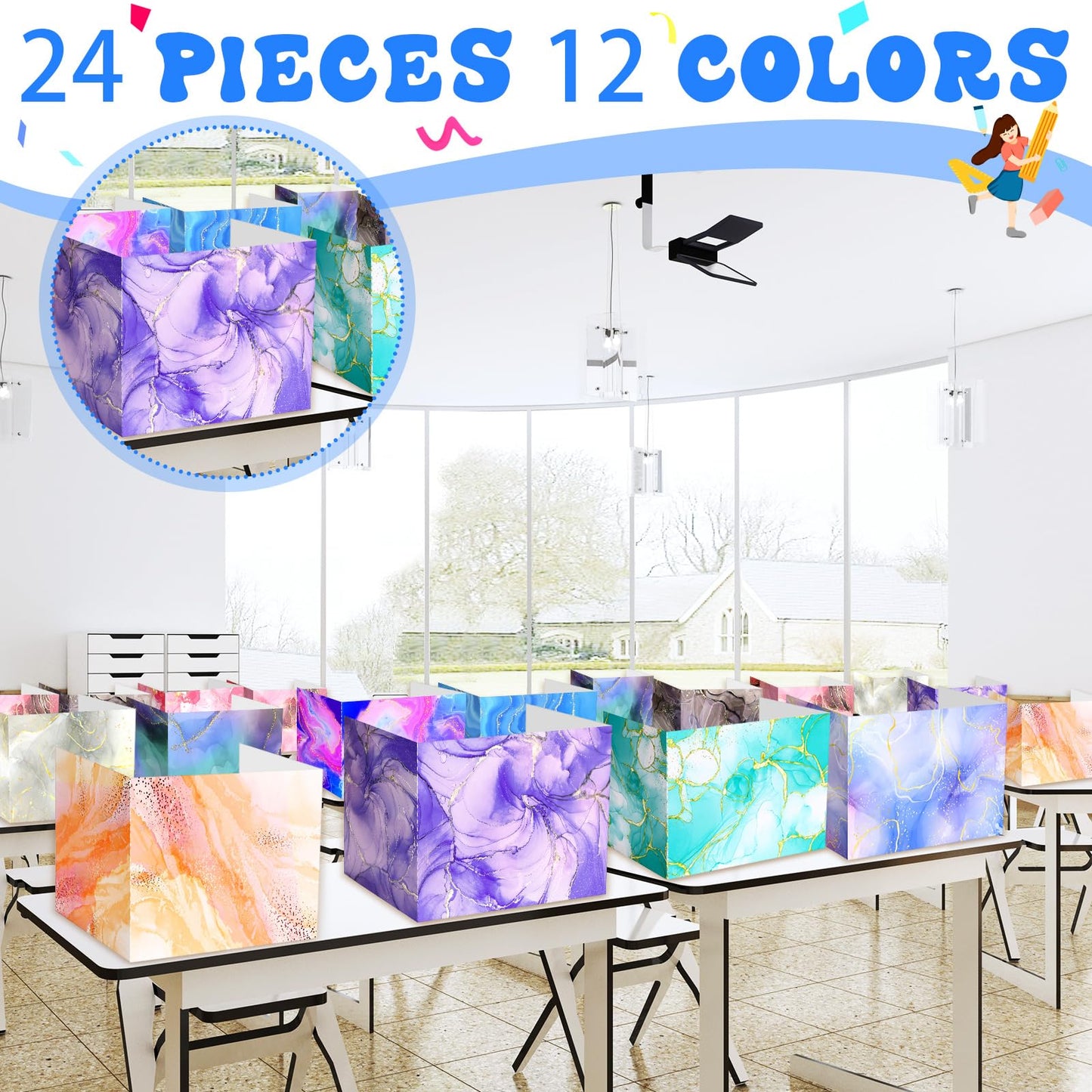 SATINIOR 24 Pcs Privacy Folders for Students, Desk Dividers for Classroom Testing, Student Privacy Boards Classroom Must Have, School Teacher Supplies(Marble Style,Vibrant Color)