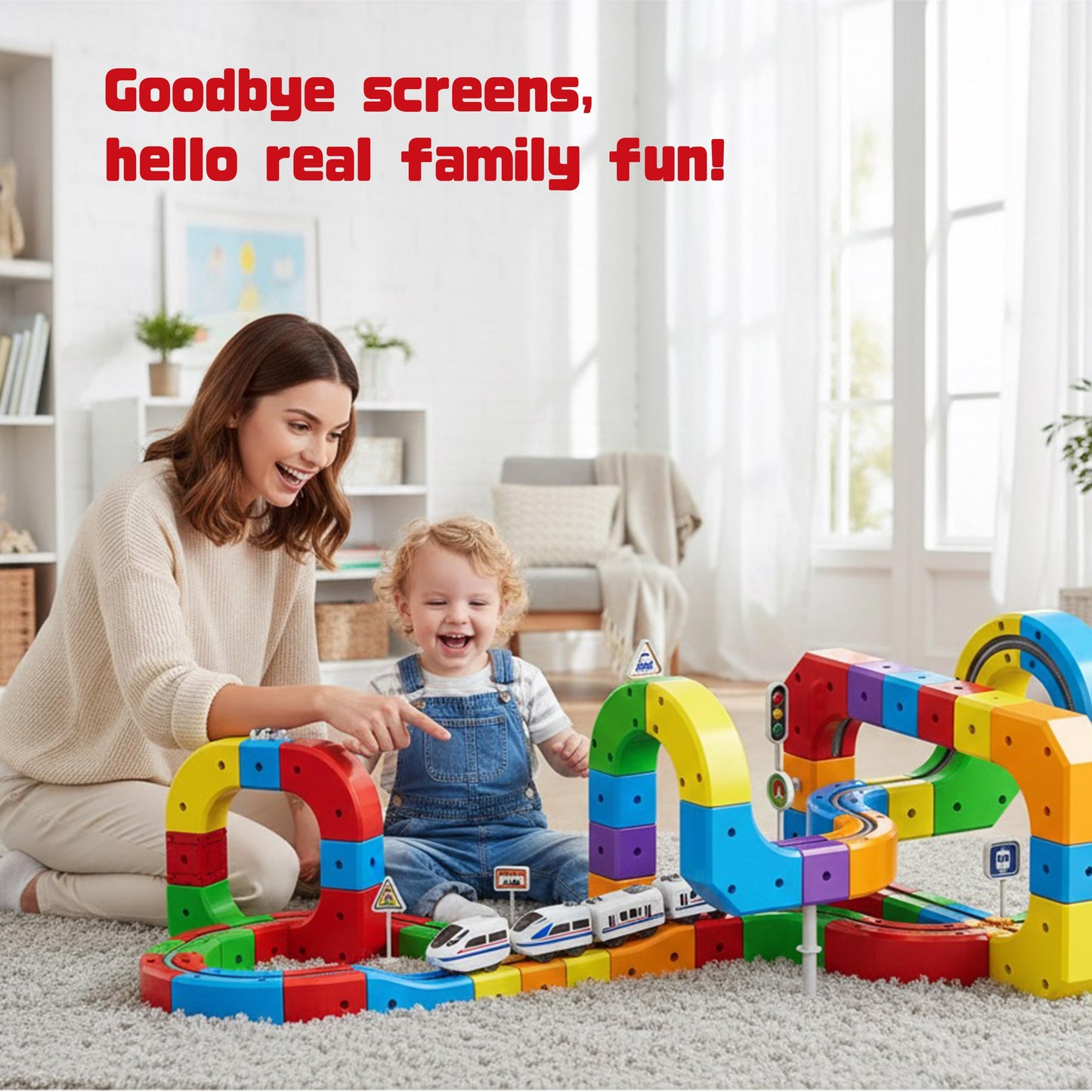 Electric Train Set for Kids Ages 3-8 - Modular 3D Flexible Race Track Building Toy with Gravity-Defying 360° Movement, STEM Learning Fun Gift (66 pcs Starter Set)