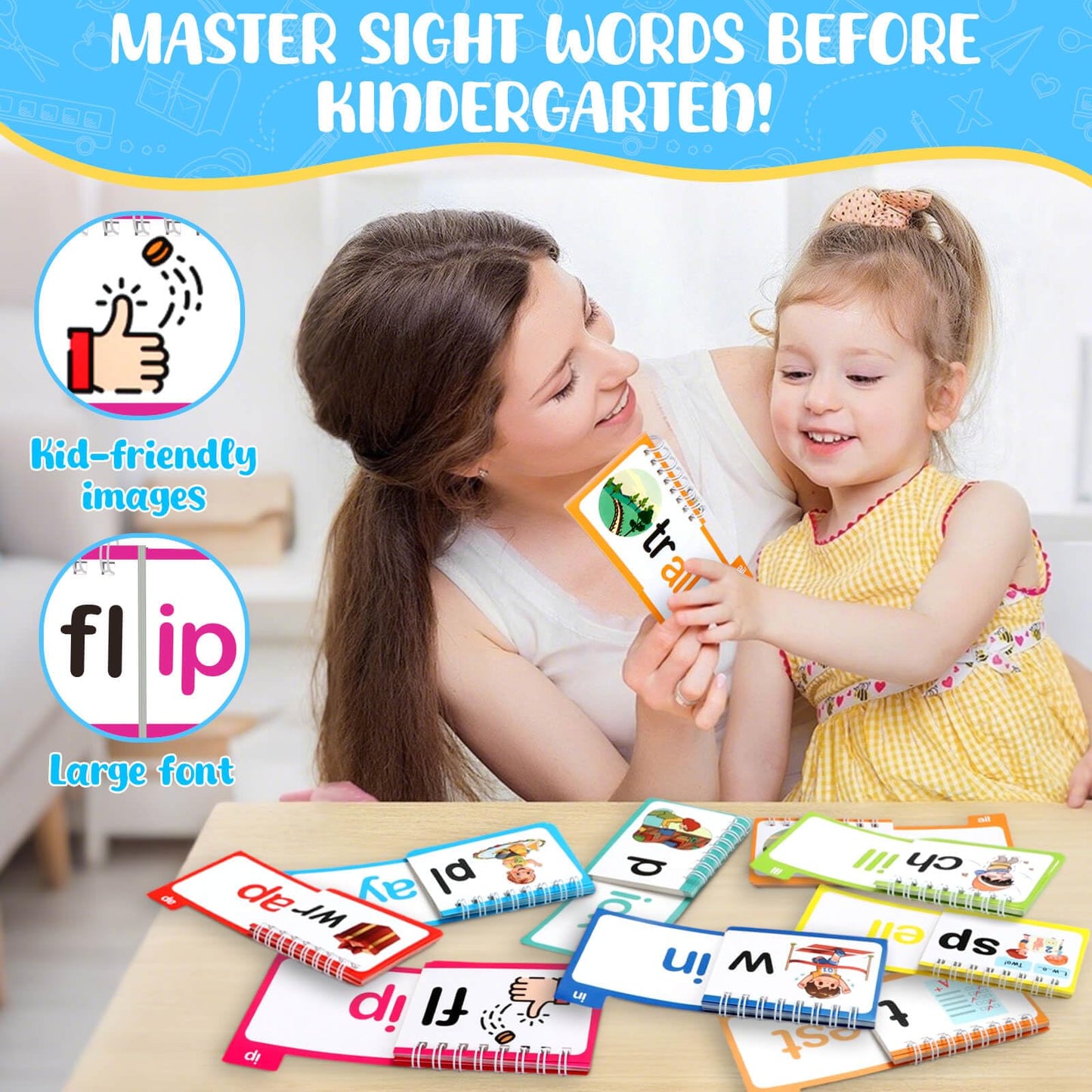 YOTOY 30 Read and Rhyme Flip Books, Word Family ABC Vocabulary Flashcards, Phonics Flash Cards, Kindergarten Sight Word - Learn to Read Activity Games, Toys for Kids Toddlers Ages 2 3 4 5 8 Years Old