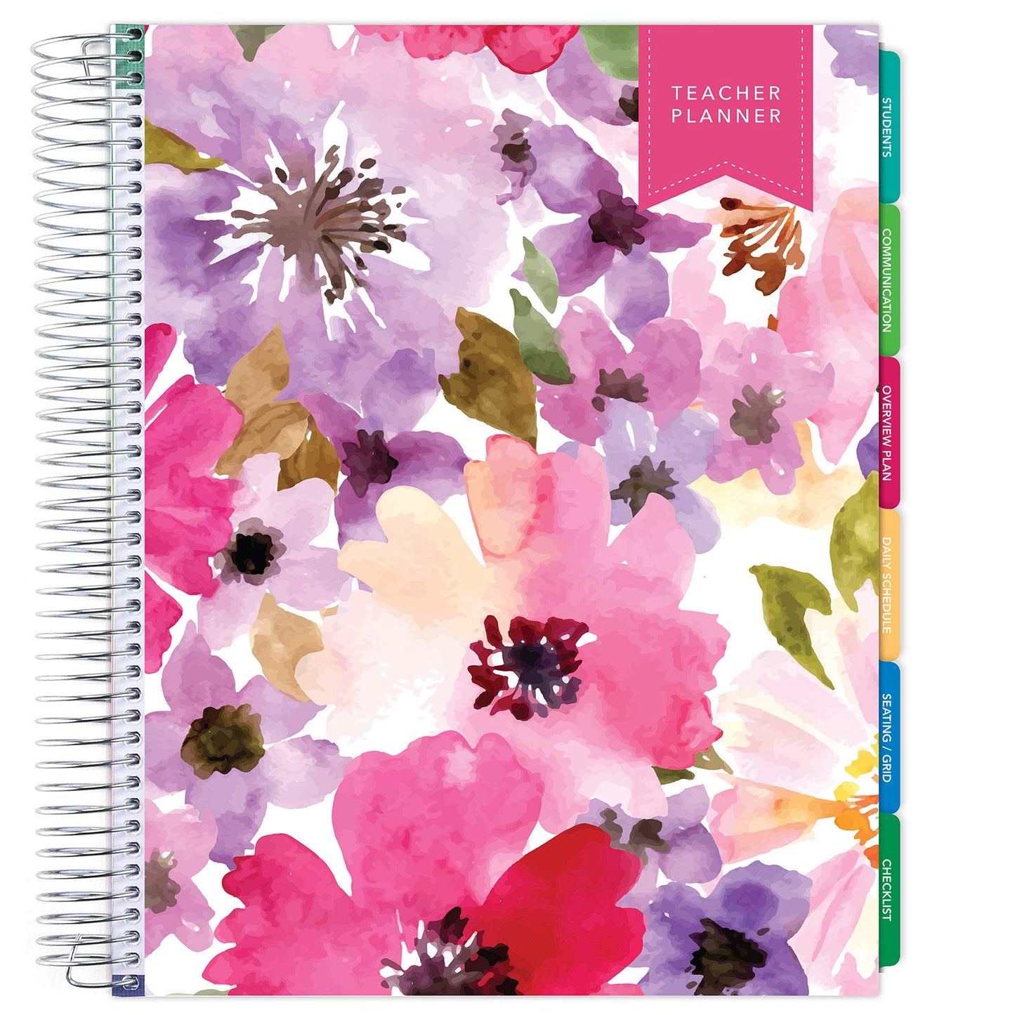 Elan Publishing Company DELUXE Undated Teacher Planner: 8.5x11 Includes 7 Periods, Page Tabs, Bookmark, Planning Stickers, Pocket Folder Daily Weekly Monthly Planner Yearly Agenda (Spring Floral)