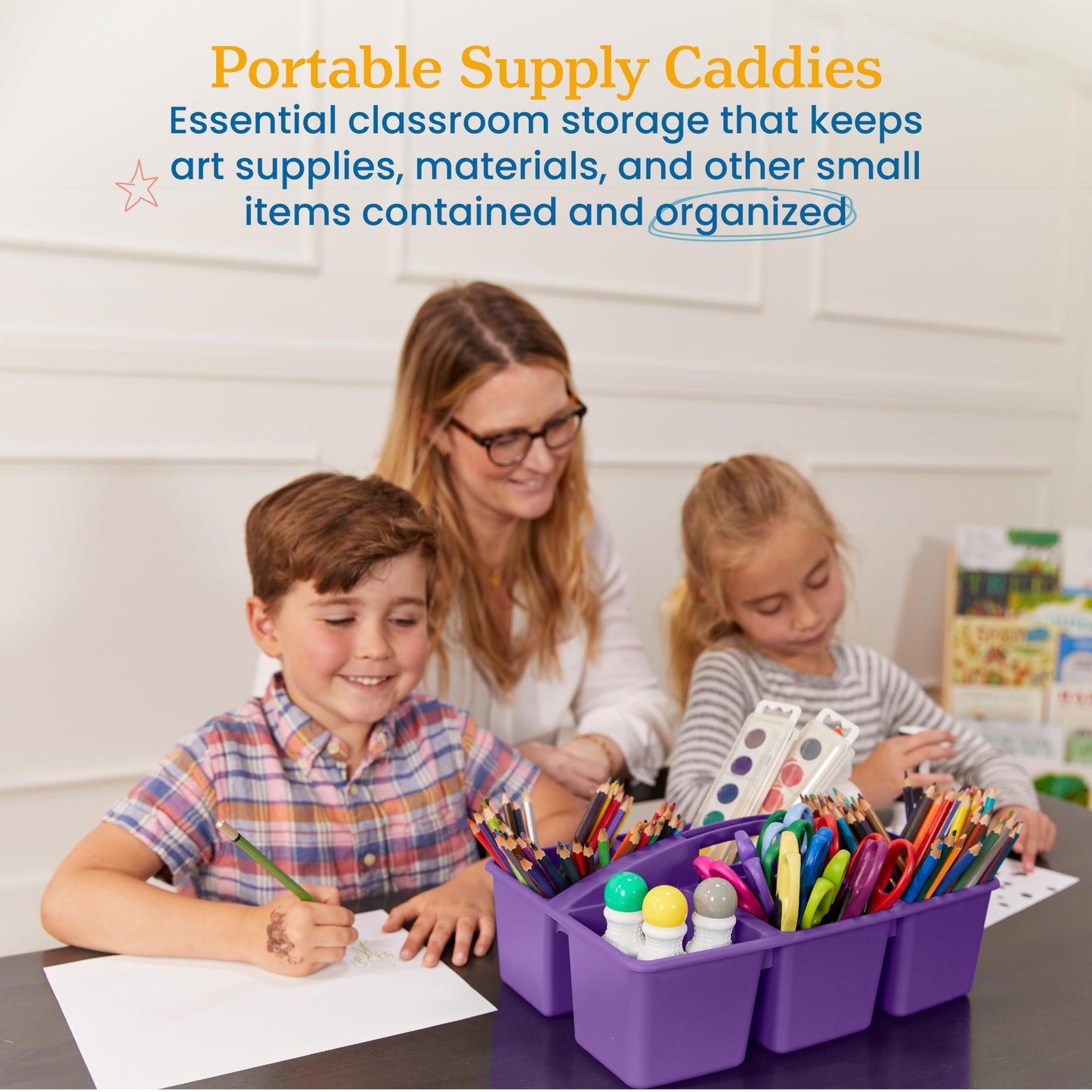 ECR4Kids 6-Compartment Large Plastic Caddy, Multipurpose Organization, Primary, 6-Pack