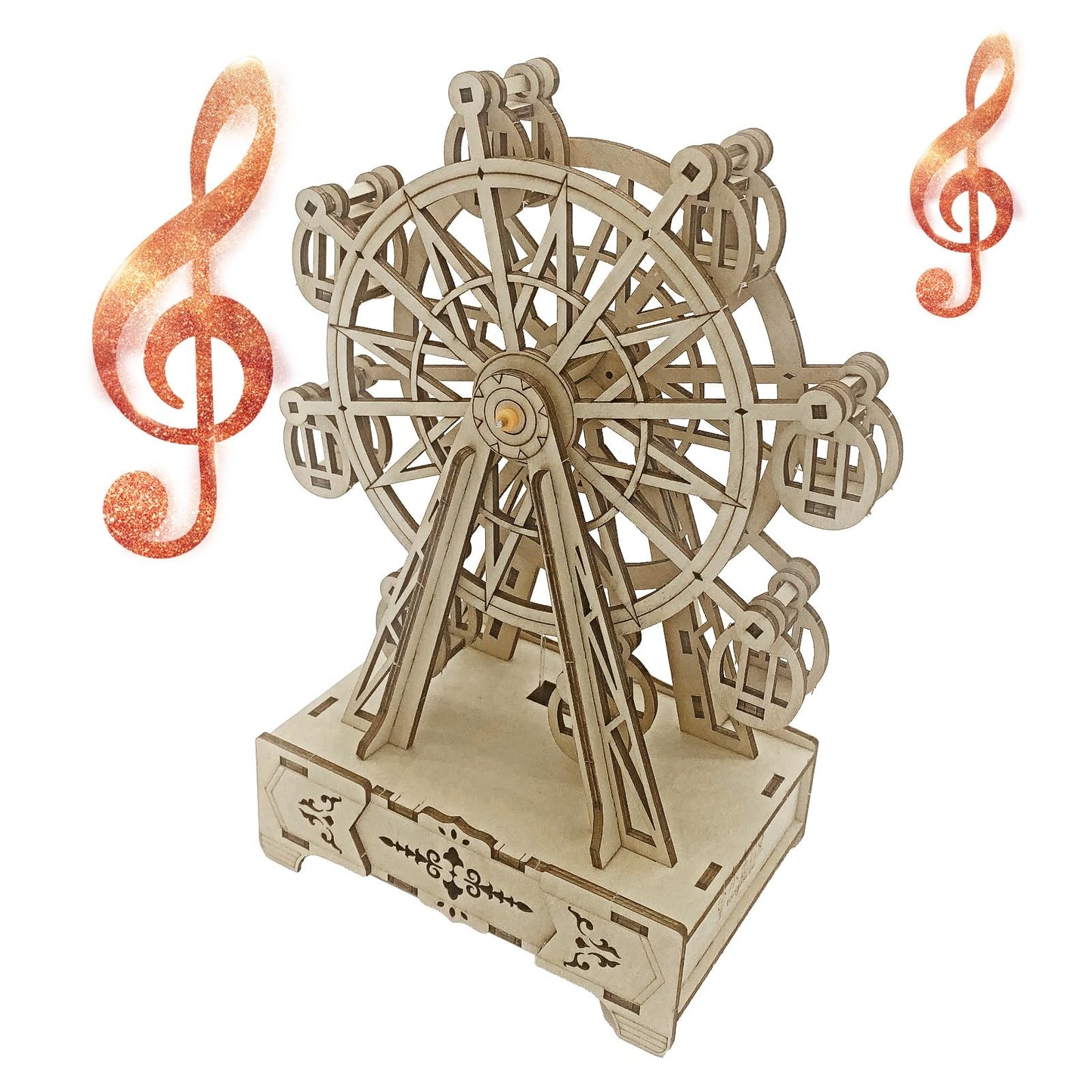 Wooden 3D Puzzle for Adults Mechanical Ferris Wheel Music Model Kits Wood DIY Crafts Kit to Build for Age 14+ Years Old