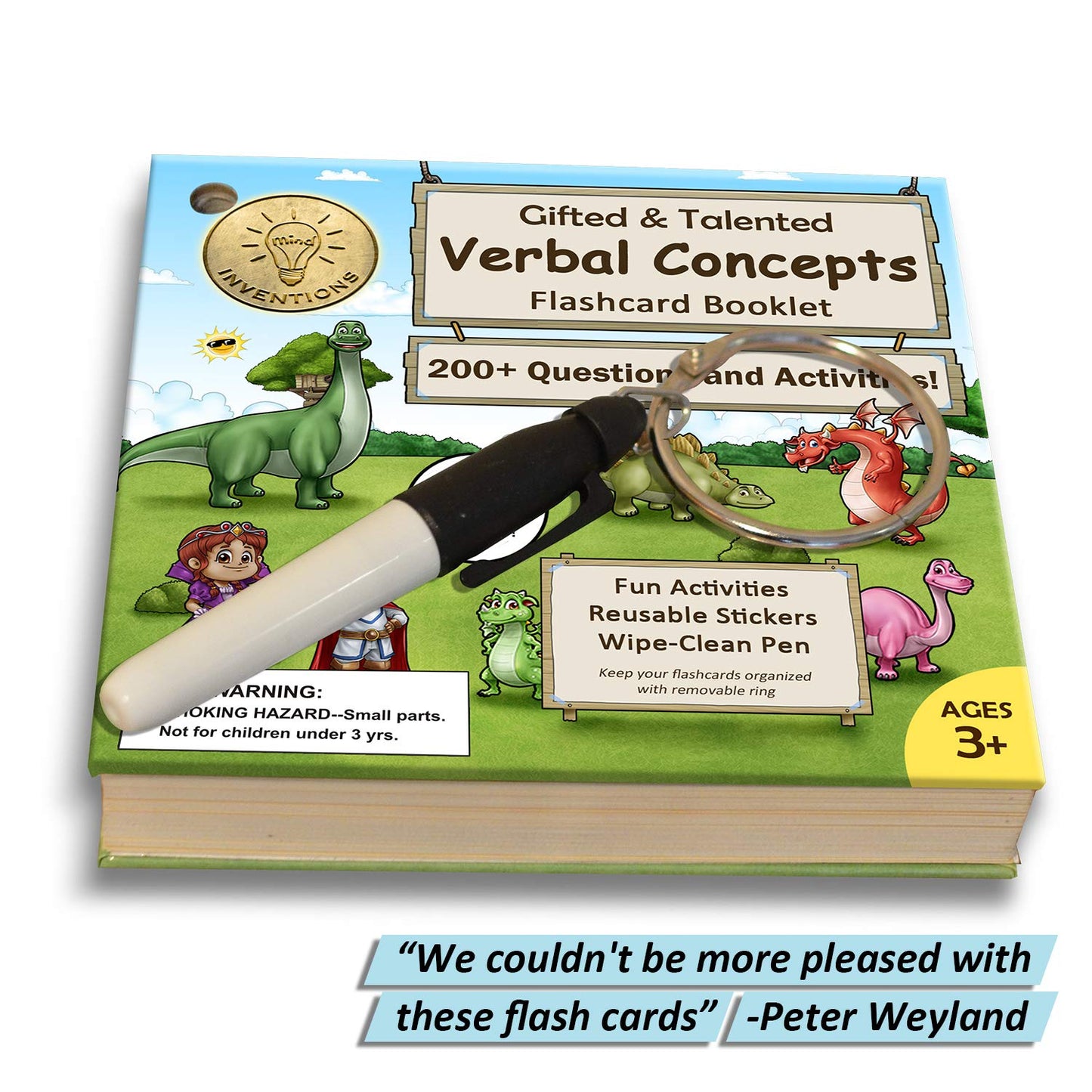 Gifted and Talented Flashcards (Wipe Clean) - Essential Verbal Concepts and Vocabulary; for Pre-K - Kindergarten; 90 flashcards with Over 200 Questions, Stickers, Fun Activities, Games, Pen Included