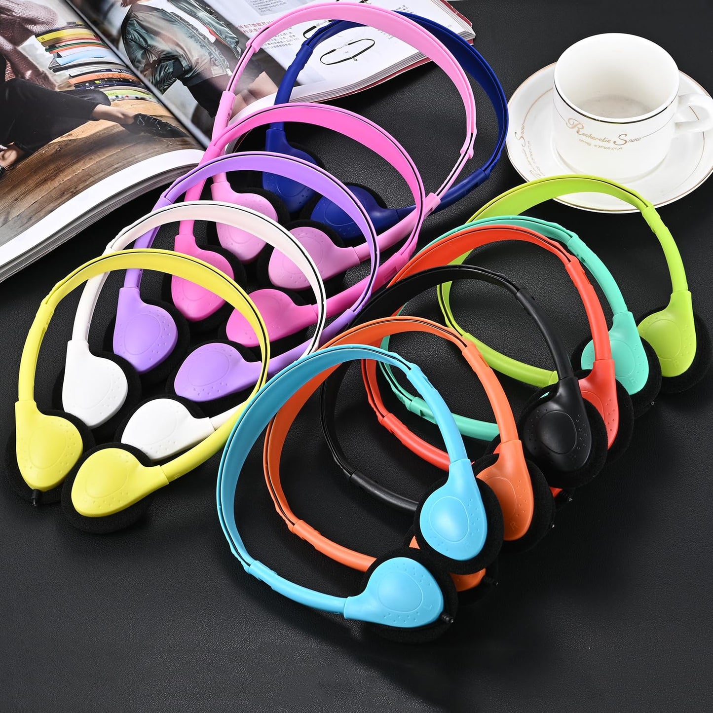 CN-Outlet 100 Pack Classroom Headphones Bulk for Kids School Class Set Headsets for Students Teens Toddler Children and Adults, Wholesale Wired Earphones-Upgrade 10 Mixed Colors