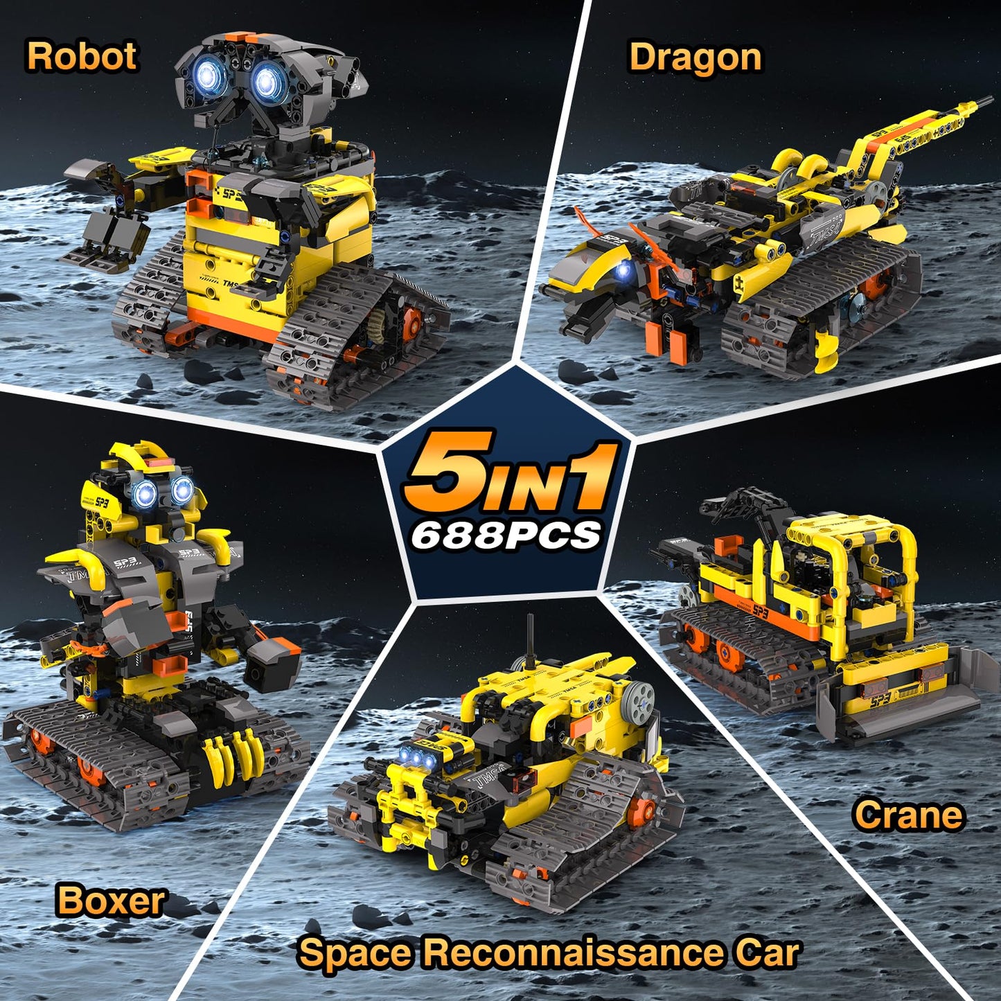ADUSRIZ 5 in1 Stem Robot Building Kit for Kids Ages 8-13, 688 PCS Remote & App Controlled Dinosaur Car Building Toys for Kids Science Learning, Birthday Gifts for 8 9 10 11 12+ Years Old Boys Girls