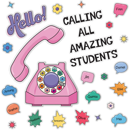 Carson Dellosa Retro Remix 71PC Welcome Bulletin Board Set, Inspirational Wall Art for Back to School Decorations, Chalkboard, and Classroom Decor, Groovy Teacher Supplies