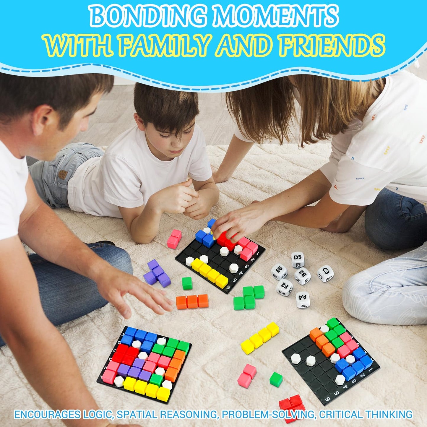 4 Players STEM Puzzle Game The Brain Square with 160000+ Solutions Pattern Matching Blocks Brain Teaser Toy Roll Dice & Race Your Opponent to Fill Grid for Kids Birthday Graduation