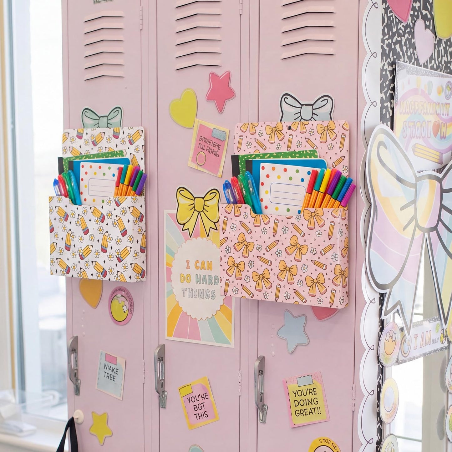 Gilprop 2 Pcs Pencil Flower Magnetic File Folder Holder Pocket File Organizer Classroom Decor Teacher Desk Accessories for Whiteboard Mail Paper Book No Drilling School Desk Door Classroom Essential