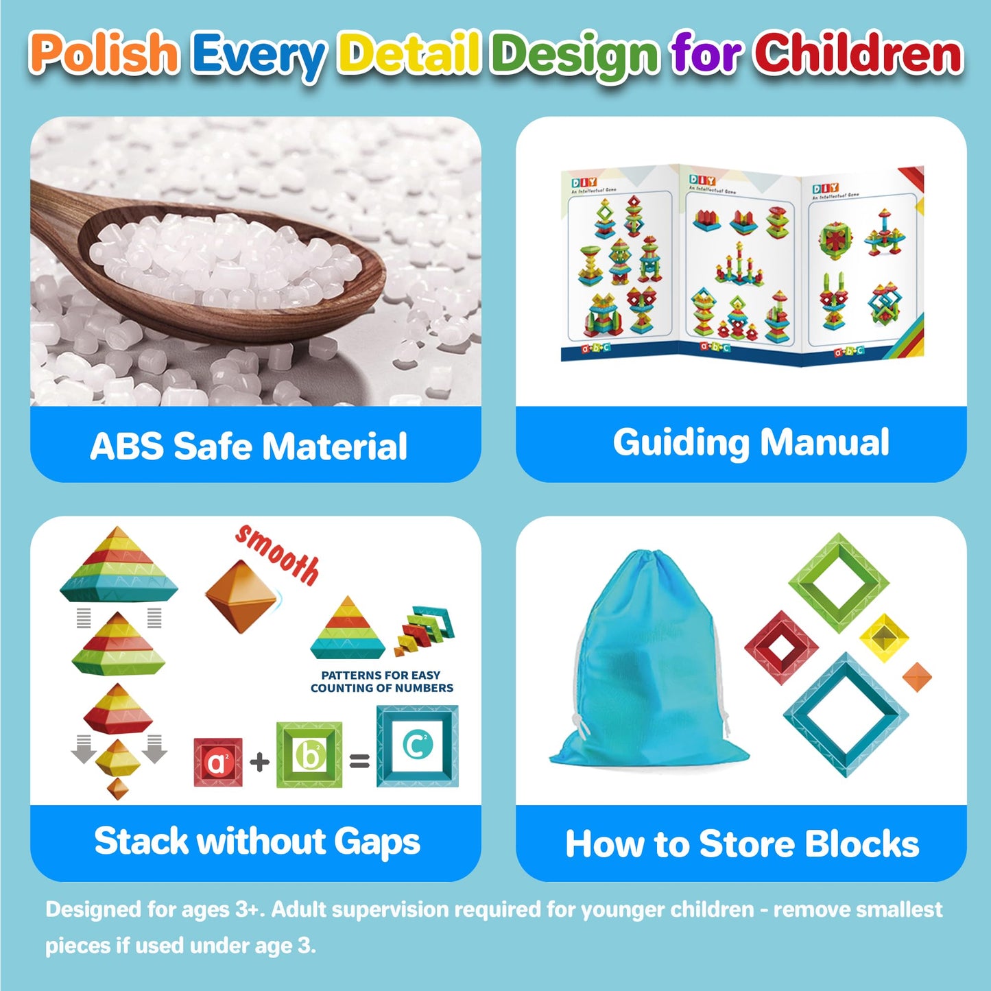 WSKC 64 PCS Building Block for Toddlers, Sorting & Stacking Toys, Montessori Toys for 3 Year Old, Stacking Blocks for Kids Ages 3 4 5 6