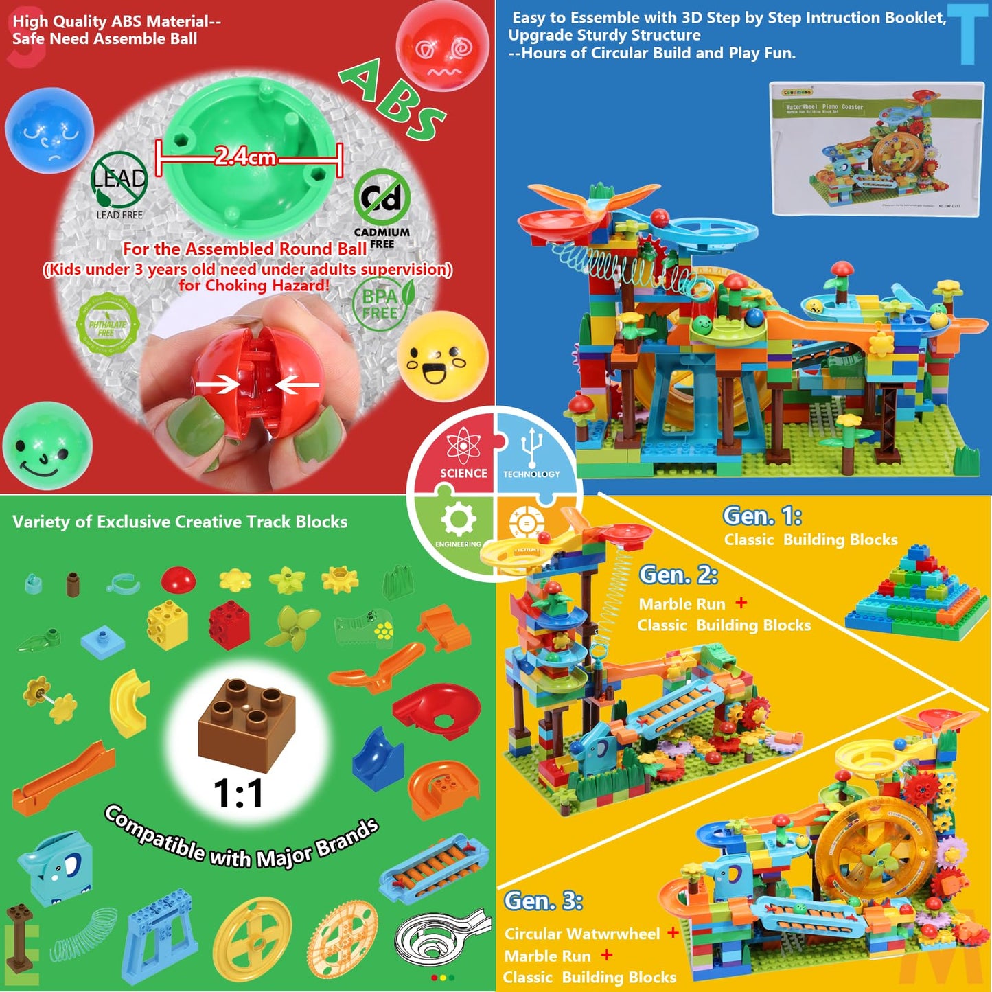 Marble Run Building Blocks for Kid: 3 4 5 6 8 Year Old Montessori Education Preschool STEM Toy - Age 4-8 Kids Creative Puzzle Marbles Track - Christmas Birthday Gifts for Boys Girls