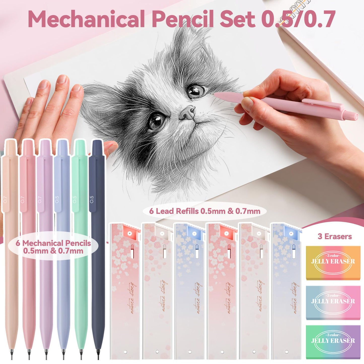 DazSpirit 61 PCS Aesthetic School Supplies with Cute Pencil Case, Pastel No Bleed Highlighters, Gel & Erasable Pens, Mechanical Pencils, Refills, Complete Essentials Stationery Kit for Students (Pink)