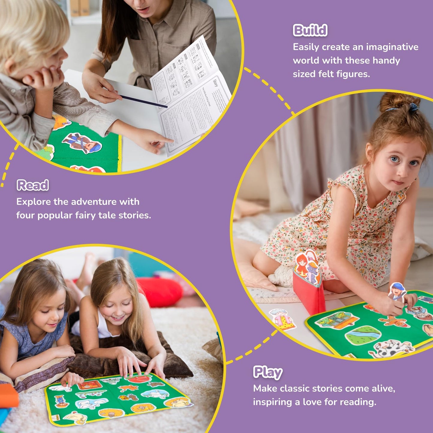 CHEFAN 4 Pack Felt Board Story Set, The Mitten, The Little Red Riding Hood, Gingerbread Man, Ugly Duckling, Precut Felt/Flannel Figure Pieces Teaching Wall for Preschool Activity Early Storytelling