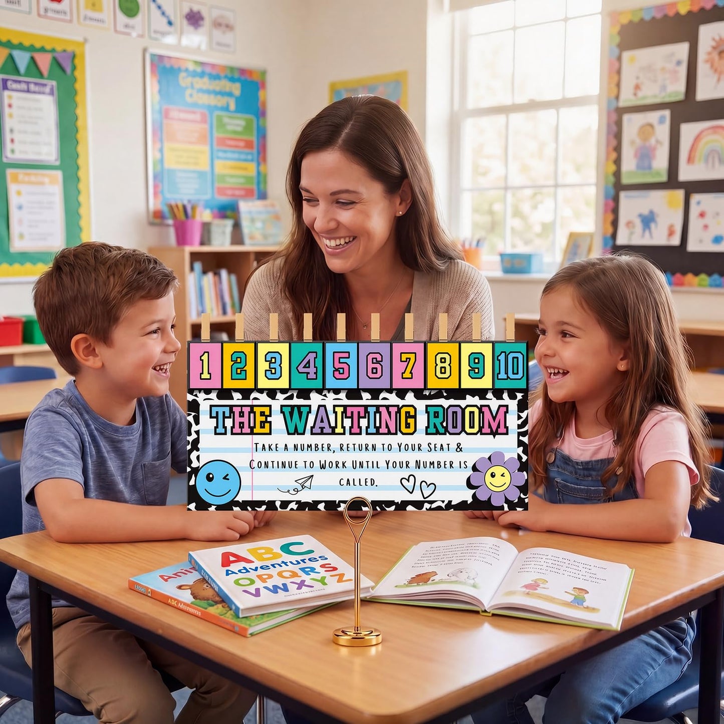 Tinlade Composition Notebook Classroom Management Tools Teacher Waiting Room Sign Girl Style Waiting Room Numbers Classroom Set with Wooden Clips for Back to School Elementary Teacher Supplies