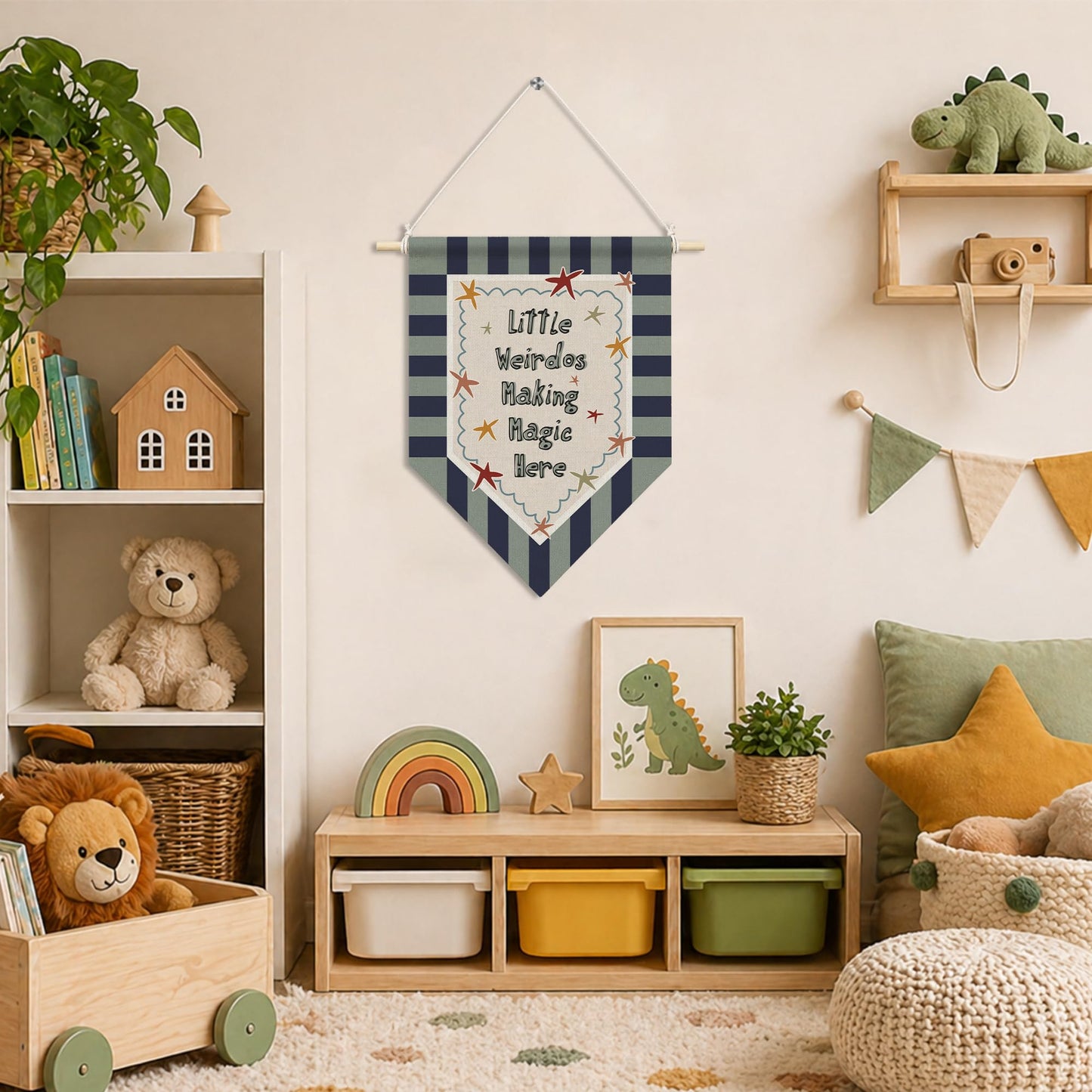 RUKUPA Playroom Wall Art Decor, Kids Room Hanging Pennant Flag, Little Weirdos Making Magic Nursery Wall Art Poster Hanger for Kids Toddler Boys Room Bedroom Playroom Decor, 11x15 Inch