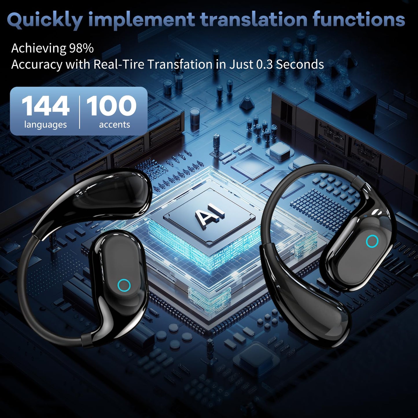 AI Translation Earbuds, 166 Language Translation Headphones, Translation Headphones with LED Screen Touch for Travel, Meetings, and Learning
