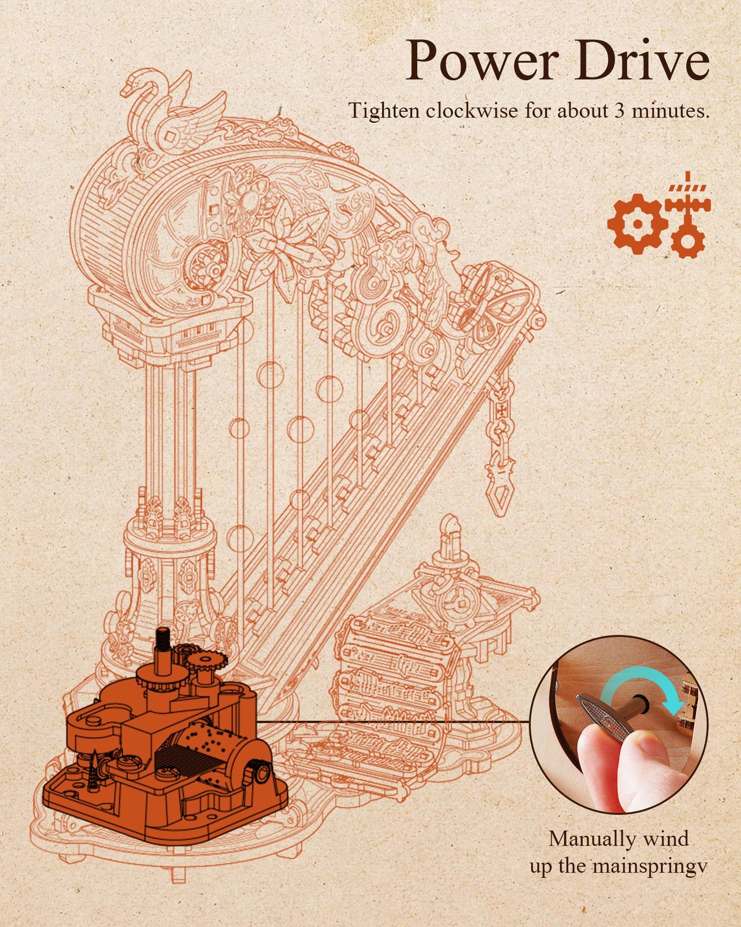 ROKR 3D Wooden Puzzles for Adults - Magic Harp Music Box, Mechanical Model Kit Self-Playing Musical Instrument, DIY Craft Kits, Home Decor & Birthday Gifts, Hobbies for Men Women