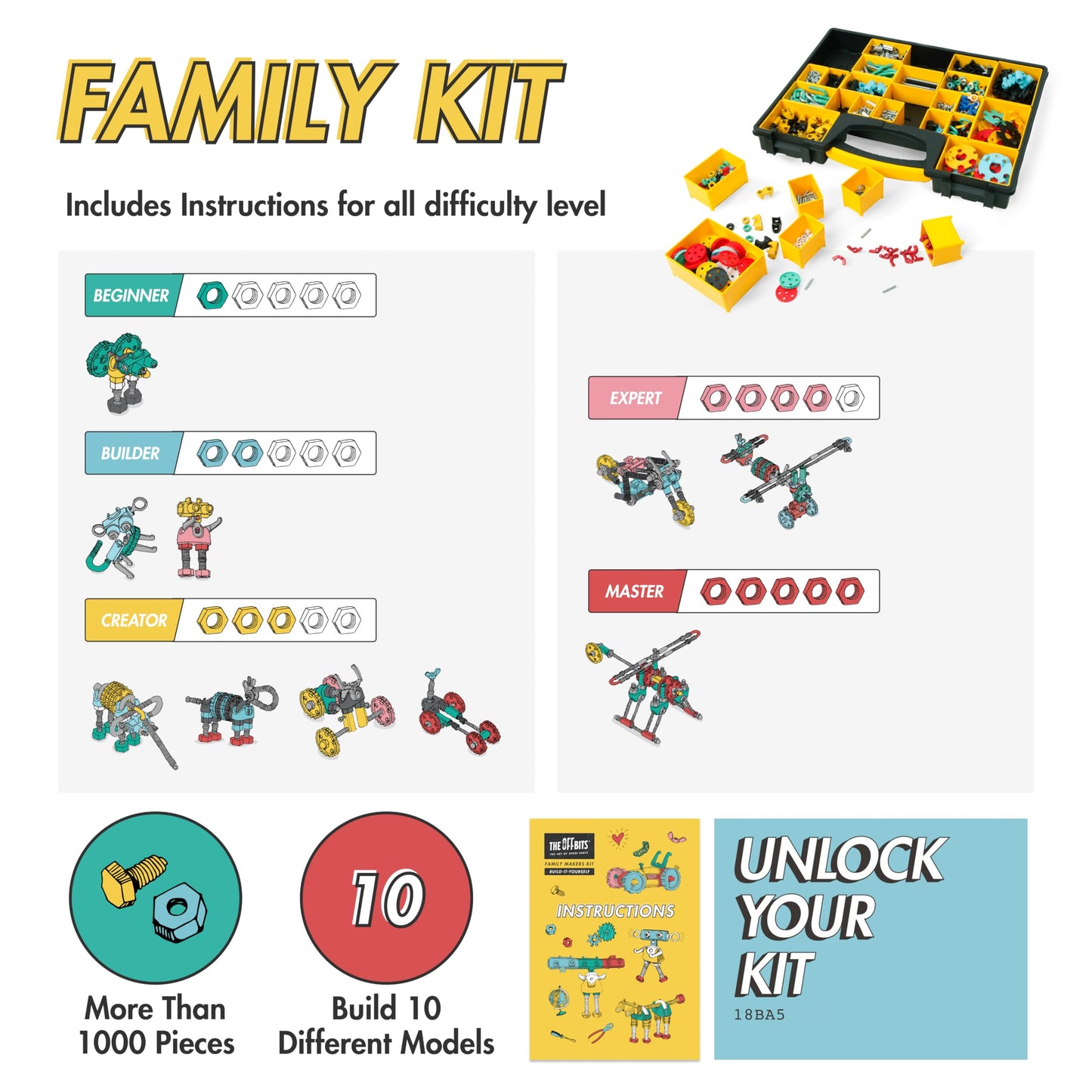 The Off Bits Educational STEM Toys for 6+: Robot Toy Building Sets, 3-in-1 Engineering Kit for Boys and Girls, Build Your Own STEM Building Toys with Endless Possibilities (Family Kit)