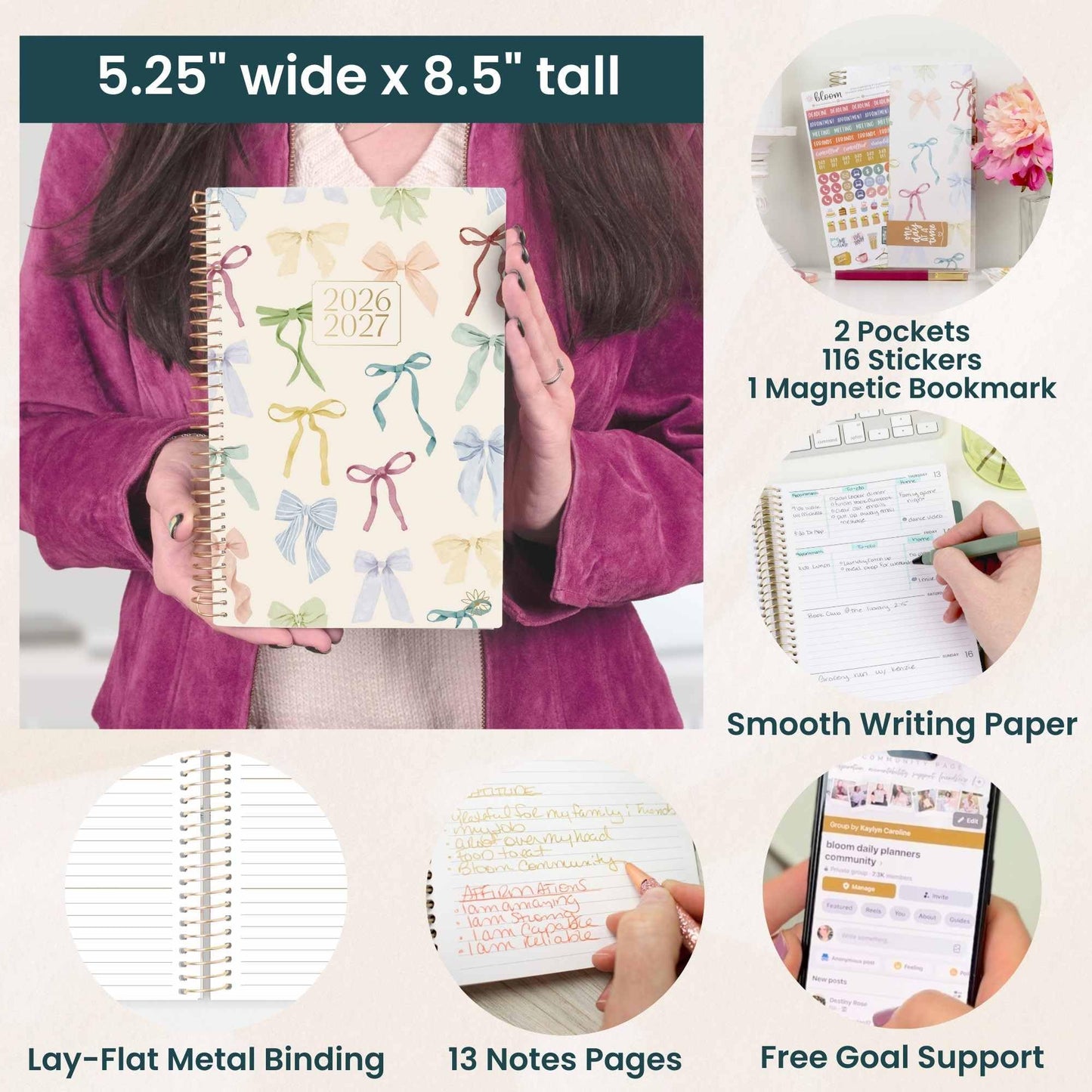 bloom daily planners 2026-2027 Planner - Academic Year (July 2026 - July 2027) Monthly & Weekly Soft Cover Planner for Women - 13 Month Inspirational Agenda Book with Stickers - 5.5" x 8.25" - Bows