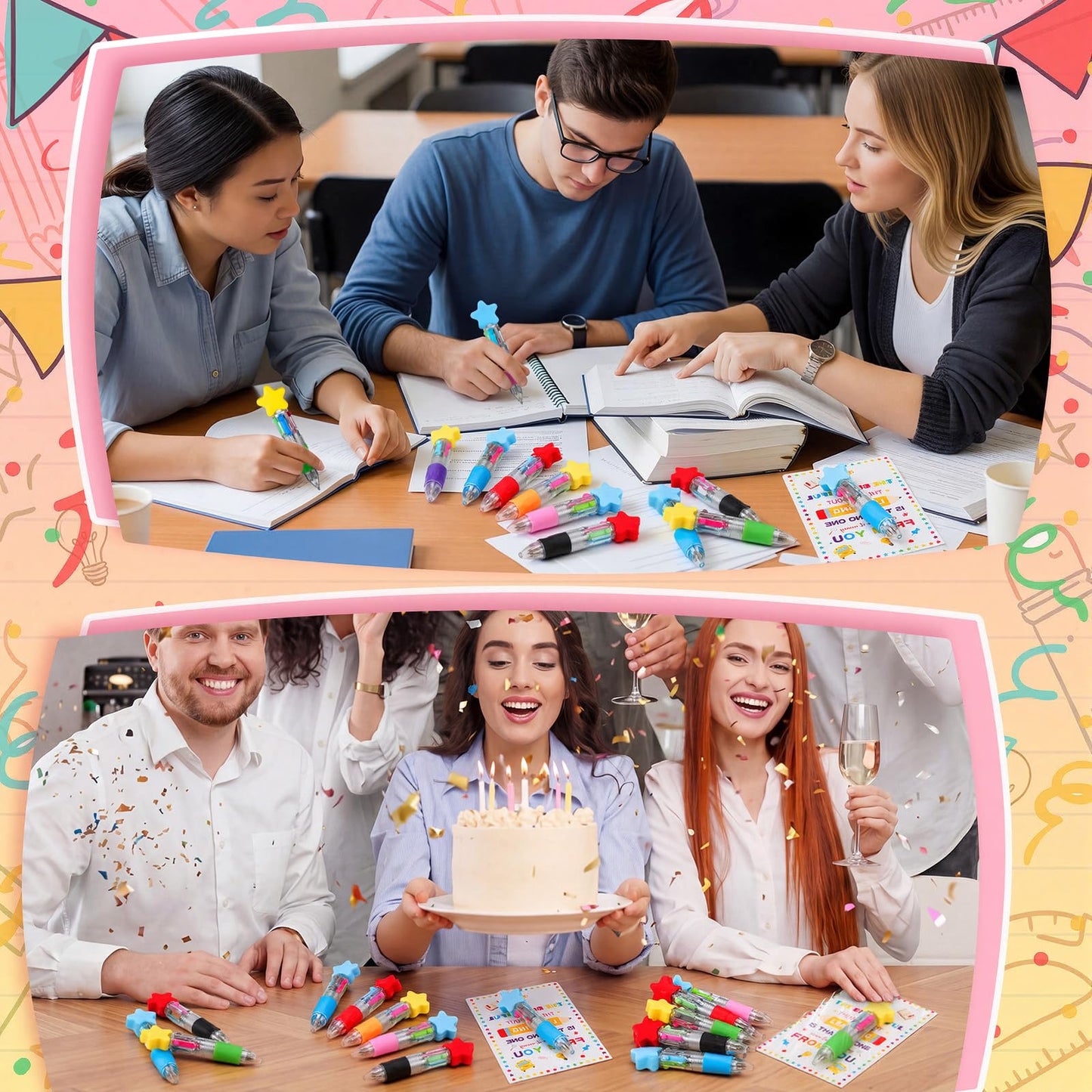 Resurhang 36 Set Back to School Gifts for Student Star 4-in-1 Ballpoint Pen with Motivational Card Clear Gift Bag Star Ballpoint Bulk for First Day of School Party Favor Teacher Rewards Event