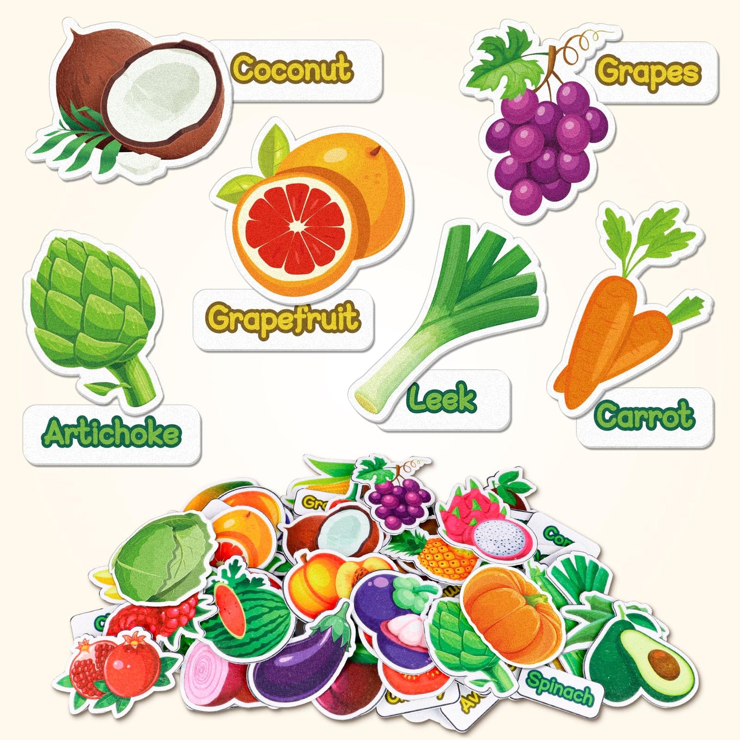 AKAYOK 90 Pcs Vegetables & Fruits Felt Board Story Pieces Set for Toddlers, Preschool & Kindergarten, Precut Felt Food Set for Kids Preschool Learning Activities