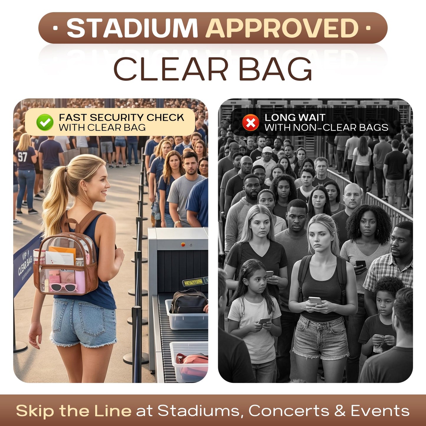 Oraben Clear Backpack Stadium Approved, 12 x 6 x 11 in, Small Transparent Backpack for Concerts, Sports Events, Festivals, Travel, Waterproof PVC, Adjustable Straps, Women Men