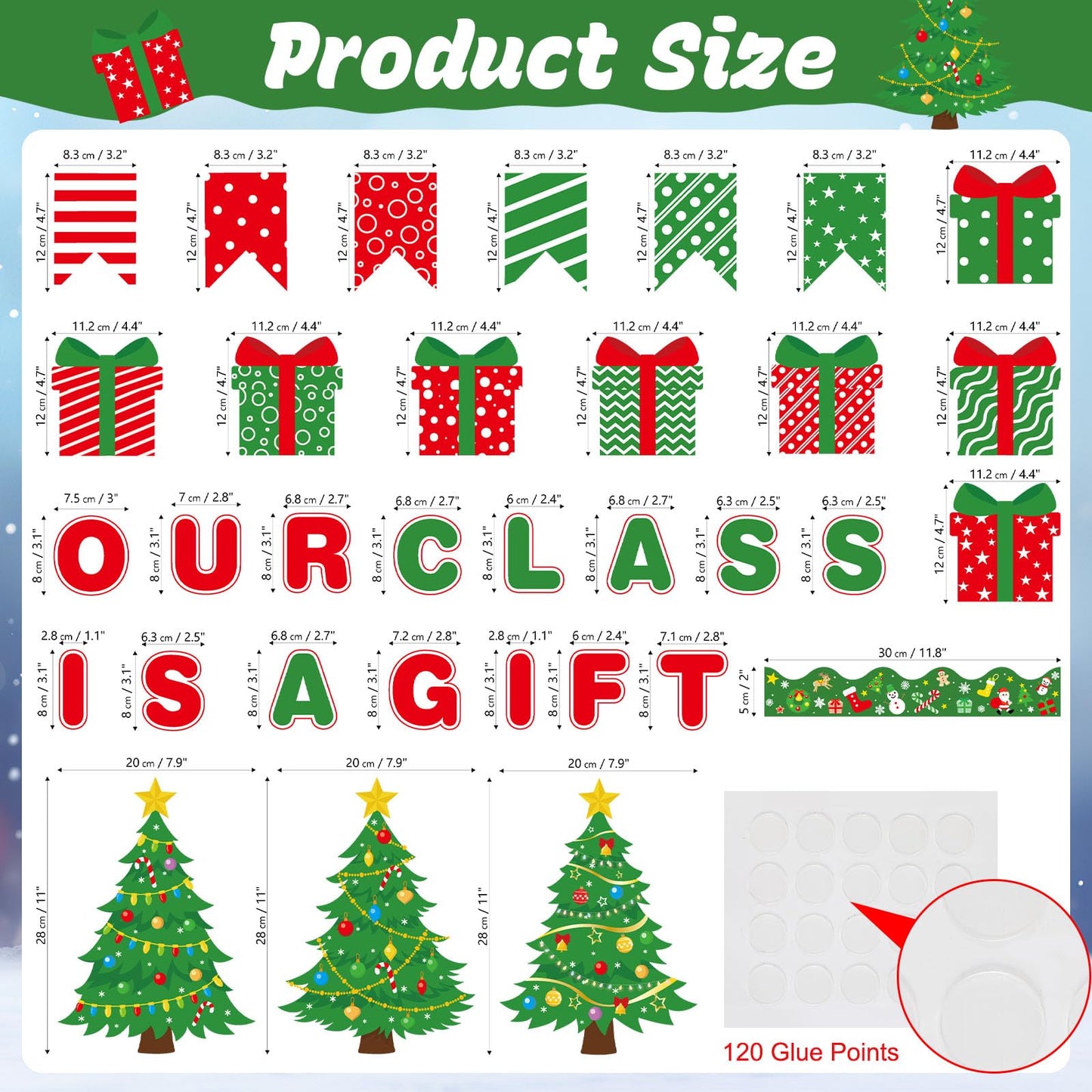 HIQINLUG Christmas Bulletin Board Decorations Set Christmas Classroom Decoration Xmas Boxes Bulletin Board Decor Cutouts For Xmas Holiday Party Classroom School Home Wall Decor