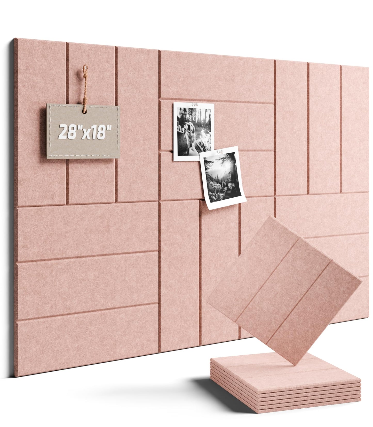 Felt Bulletin Board Tiles -28"x18" with 40 Adhesive Tabs, Cork Board Alternative for Office Decor, Push Pin Board Wall Organizer 6-Pack(Pink)