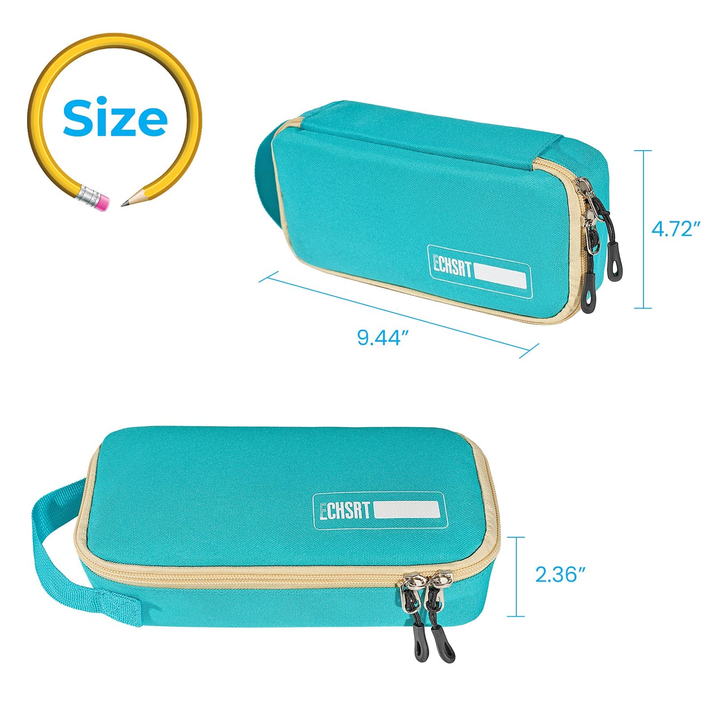 ECHSRT Large Pencil Case, Aesthetic Pen Pouch with Big Capacity, Minimalist Portable Stationery Bag with Handle for Office Organizer Teal Pencil Cases