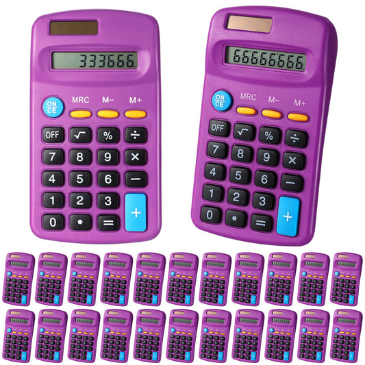 Copkim 24 Pack Student Mini Calculator for Classroom, 8-Digit Display Dual Powered Handheld Math Tools for Teachers, School Supplies and Classroom Rewards, Compact Design(Purple)