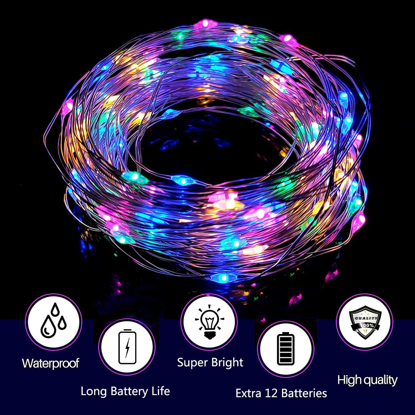 Merfino 10 Pack Fairy Lights - 20 LED, 7Ft Waterproof Copper Wire, 3 Speed Modes, Multicolor, Model ZLDC01#
