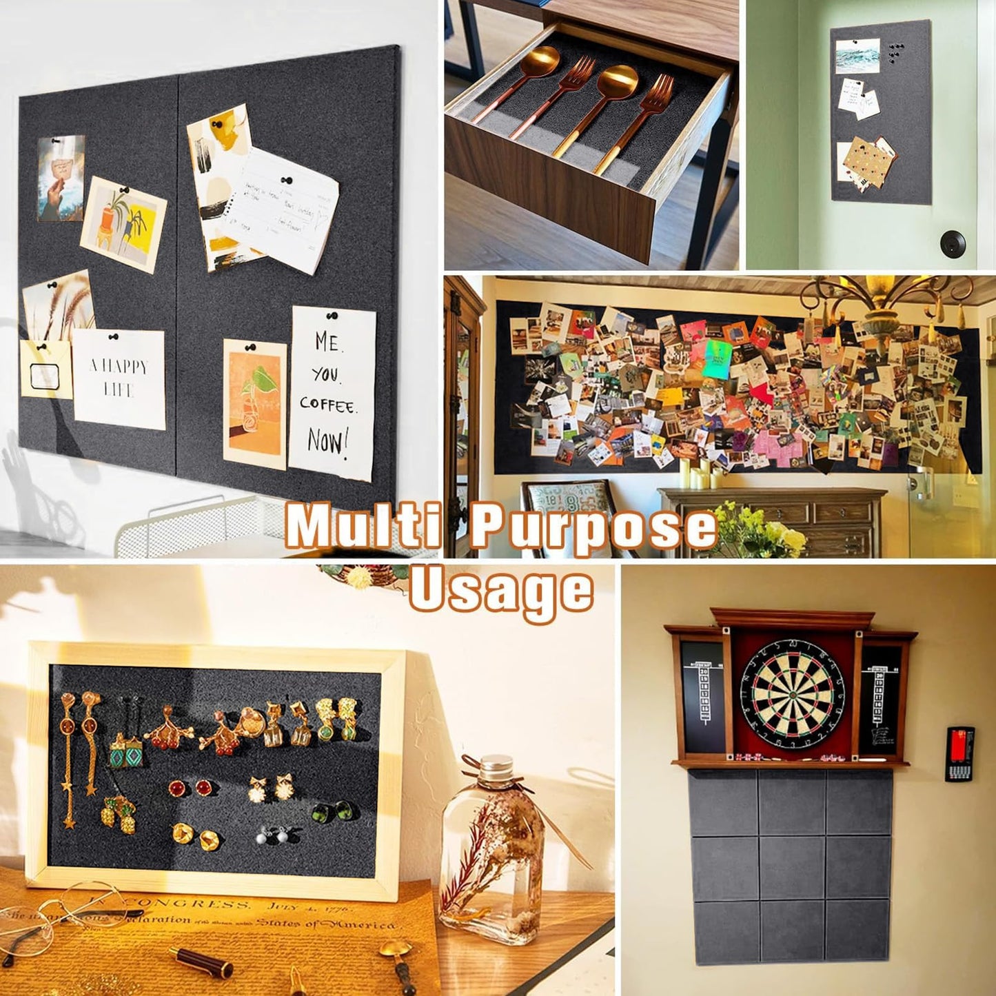 96"x48" Cork Board Roll with Linen Gray - 1/4" Thick 4'x8' Frameless Natural Corkboard for Walls Dartboard Pictures Photo Vision Prayer, ZHIDIAN Large Bulletin Board for Home Office School